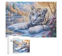 White Tiger by Snowy Forest Stream And Cabin Puzzle 300 Pezzi Per Adolescenti 14+ Gioco Di Gruppo Pensiero Logico Regalo Per Riunione 300 PCS