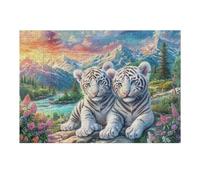 White Tiger Couple Forest Rompicapo 300 Pezzi Per Regalo Di Battesimo Cartone Spesso Per Bambini Tema Baby Per Attività Educativa Con Confezione Regalo Da Passatempo 300 PCS（40x28cm）