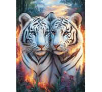 White Tiger Couple in Fire Puzzle 500 Pezzi Per Adulti Coppie Mitos Cuento De Hadas Cartone Spesso Resistente Per Serate in Casa Insieme Con Poster Incluso Regalo Di Anniversario Qualità 500 PCS