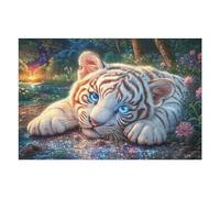 White Tiger Cub by Forest Stream with Stars Puzzle 1000 Pezzi Rompicapo Creativo Artistico Stimolo Della Creatività Attività Per Il Tempo Libero Regalo Per Persone Creative 1000 PCS