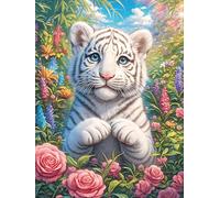 White Tiger Cub in A Flower Garden Puzzle 500 Pezzi Difficili Per Adulti Scenery Science Fiction Cartone Opaco Anti Riflesso Tema Astratto Per Passatempo Impegnativo Con Poster Incluso Migliore Vendi