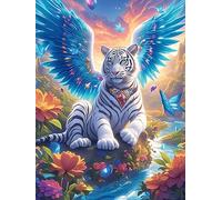 White Tiger Cub with Angel Wings Puzzle 1000 Pezzi Difficoltà Estrema Cartone Spesso Tema Monocromatico Wildlife Plant Per Appassionati Di Puzzle Antistrappo Non Sbiadisce Top Vendita 1000 PCS