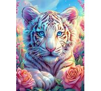 White Tiger Cub with Roses Rompicapo 300 Pezzi Difficili Per Adulti Scenery Science Fiction Cartone Riciclato Tema Paesaggi Dettagliati Per Weekend Impegnativi Con Colla Inclusa Qualità Premium 300 P
