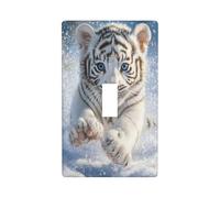 White Tiger Cucciolo che gioca nella neve Copertura interruttore luce decorativa singola Toggle 1 Gang Piastra da parete per cucina, fattoria, camera da letto, bagno, decorazione artistica