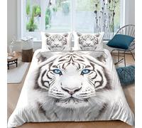 White tiger faceSet Di Copripiumino ultra microfibra Set di 3 Pezzi stampa di 3D con cerniera Wild animal illust copripiumino con federe traspirante ultra morbido for coppie Single（135x200cm）