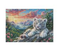 White Tiger Forest Sunset Rompicapo 300 Pezzi Toscana Per Famiglie Cartone Rigido Per Attività Educativa Bambini Da Passatempo Con Poster Incluso Migliore Vendita 300 PCS（40x28cm）