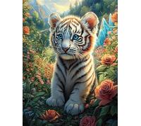 White Tiger in Flowers Puzzle 500 Pezzi Idea Regalo Figlio Wild Animals Fantasy Animal Gioco Educativo Creativo Ragazzi Rilassamento Pressione Ridotta A Scuola 500 PCS