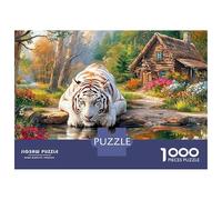White Tiger in Forest Jigsaw Puzzles for Adults Educational Game The Impossible Challenge 1000 Piece Owl Enchanted Forest Difficult Hard Jigsaw Puzzles for Man And Woman with Letters on Back 70x50cm/