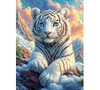 White Tiger in Magical Forest Puzzle 1000 Pezzi Difficoltà Estrema Cartone Spesso Tema Monocromatico Fairy Tale Scenery Cartoon Per Appassionati Di Puzzle Antistrappo Non Sbiadisce Top Vendita 1000 PC