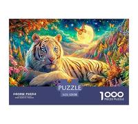 White Tiger Lies Amid Moonlit, Colorful Blooms Puzzle Da 1000 Pezzi Tiger Divertimento Di Ingegno Per Adulti E Bambini 52x38cm/1000pcs