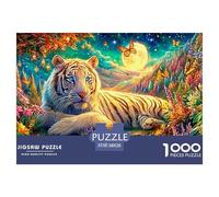White Tiger Lies Amid Moonlit, Colorful Blooms Puzzle Da 1000 Pezzi Tiger Sfidante E Educativo Per Tutte Le Età 38x26cm/1000pcs