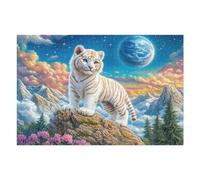 White Tiger Moon Night Rompicapo 1000 Pezzi Per Regalo Di Anniversario Cartone Rigido Per Coppie Incastro Perfetto Per Serate in Casa Edizione Esclusiva Da Passatempo 1000 PCS（75x50cm）