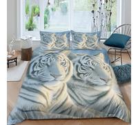 White tigersSet Di Copripiumino microfibra 3 Pezzi stampa 3D con cerniera nature wildlife art copripiumino con federa traspirante ultra morbido e traspirante for bambini Single（135x200cm）