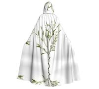White Trees - Mantello lungo con cappuccio, motivo mimetico, per Natale, Halloween, cosplay, 150 cm, Bianco Pianta Naturale Ramoscello Verde, taglia unica