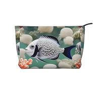 White Tropical Fish Chiusura a Cerniera Borsa Trucco Velluto a Coste Multifunzionale Organizer 22x7x17cm per Viaggi Campeggio Vacanze Fitness, Nero , Taglia unica