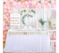 White Tulle Table Skirt for Rectangle Tables 6FT Table Skirting 2 Layer Birthday Party Tutu Table Cloth for Baby Shower Party Supplies