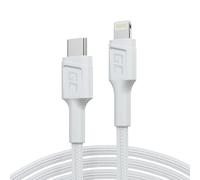 White USB-C - Lightning MFi 1m cable for Apple iPhone Green Cell PowerStream, with Power Delivery fast charging