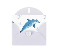 White WHJSHOP - Biglietto d'auguri con stampa di delfini che saltano tra i gabbiani, carta perlescente di alta qualità su entrambi i lati, effetto perlato, busta di carta perlata