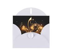 White WHJSHOP - Biglietto di auguri con note musicali dorate e stelle lucide, carta perlescente di alta qualità, effetto perlato, busta di carta perlata su entrambi i lati