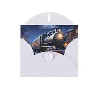 White WHJSHOP - Biglietto di auguri con stampa di treni e treni notturni invernali, in carta perlata su entrambi i lati, effetto perlato, con fibbia d'amore