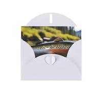 White WHJSHOP Brook - Biglietto di auguri con stampa di pesca alla trota, carta perlescente di alta qualità, double face, effetto perlato, busta di carta perlata