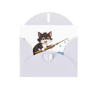 White WHJSHOP Cartone animato gattino pesca stampa biglietto di auguri - High-End carta perlescente effetto perla double face busta di carta perlata Love Buckle