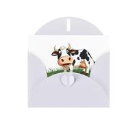 White WHJSHOP Cartone animato mucca mangia erba stampa biglietto di auguri - High-End carta perlescente effetto perla doppia busta di carta perlato