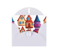 White WHJSHOP Cartoon Magic House Prints, biglietto di auguri con stampa di casa magica, carta perlescente di alta qualità su entrambi i lati, effetto perlato, busta di carta perlata