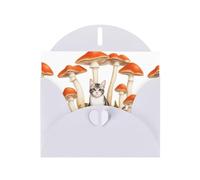 White WHJSHOP Cat on funghi stampa biglietto di auguri - High-End carta perlescente double face effetto perla Love Buckle busta di carta perlato