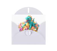 White WHJSHOP Dinosaur giocattolo in una pila di caramelle Stampe biglietto di auguri - Carta perlescente di alta qualità a doppio lato effetto perla con fibbia d'amore busta di carta perlata