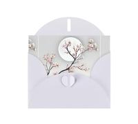 White WHJSHOP Flower branches under the moon Prints Greeting Card - High-End Pearlescent Paper Envelope Double Sided Pearl Effect Love Buckle Pearl Paper Envelope