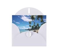 White WHJSHOP Paradise Beach Palm Trees Prints, biglietto di auguri di alta qualità, carta perlescente su entrambi i lati, effetto perlato, busta in carta perlata