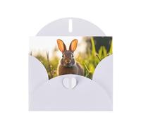 White WHJSHOP Rabbit in the grass Prints, biglietto di auguri, carta perlescente di alta qualità, double face, effetto perlato, busta in carta perlata