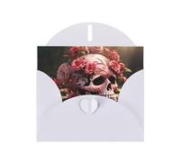 White WHJSHOP Sugar Horror Skull Flowers Rose Prints biglietto di auguri - Carta perlescente di fascia alta double face effetto perla Love Buckle busta di carta perlata