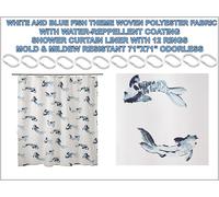 White with Blue Fish Shower Curtain 12 Rings Stampo Muffa Resistente 180cmx180cm