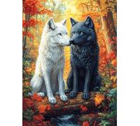 White Wolf And Black Wolf in An Autumn Forest Puzzle 300 Pezzi Idea Regalo Compleanno Originale Animal Plant Rompicapo Premium Rilassamento E Divertimento Regalo Per Tutti 300 PCS