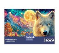 White Wolf Stares near Mountain And Moon Puzzle Da 1000 Pezzi Cool Wolf Classico E Sfidante, Regalo Per Tutte Le Età 38x26cm/1000pcs