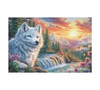 White Wolf Waterfall Forest Wildlife Wild Nature Beautiful Puzzle 1000 Pezzi Per Adulti Piacevole Divertente E Rilassante Perfetto Per Passatempi E Svago 1000 PCS（75x50cm）