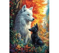 White Wolf with A Black Wolf in An Autumn Forest Rompicapo 300 Pezzi Impossibile Per Esperti Wildlife Pet Cartone Di Alta Qualità Senza Sbavature Per Collezionisti Edizione Limitata Con Poster Inclus