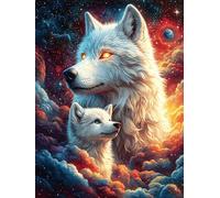 White Wolf with A Cub Under The Moon Puzzle 300 Pezzi Multicolore Paesaggi Italiani Scenery Science Fiction Classici Per Adulti Rompicapo Collezione Idea Regalo Natale Per Lui E Nonno 300 PCS