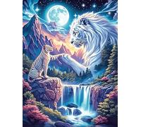 White Wolf with Cub Under The Moon Puzzle 300 Pezzi Difficoltà Estrema Cartone Spesso Tema Monocromatico Wildlife Pet Per Appassionati Di Puzzle Antistrappo Non Sbiadisce Top Vendita 300 PCS