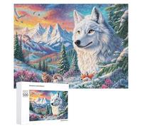 White Wolf with Foxes in Floral Winter Valley Puzzle 500 Pezzi Per Coppie Serata A Casa Sfida Intellettuale Regalo Per San Valentino 500 PCS