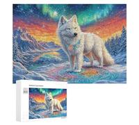 White Wolf with Magical Symbols, Mountain, Aurora Puzzle 300 Pezzi Per Anziani Gioco Intellettuale Supporto Alla Memoria Regalo Per Occasione Speciale 300 PCS