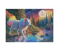 White Wolf with Rainbow Fur by Moonlit Stream Puzzle 300 Pezzi Sfida Logica Avanzata Rompicapo Per Menti Brillanti Stimolo Cognitivo Esercizio Mentale Regalo Per Laurea 300 PCS