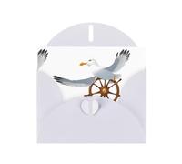 White YYHWHJDE - Biglietto d'auguri con immagine di gabbiano al timone, 15,2 x 10,2 cm, con effetto perlato su entrambi i lati e inchiostro ecologico