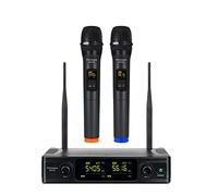 whitesand Sistema di microfoni wireless UHF, doppio set di microfoni wireless con 2 microfoni dinamici palmari, 2 x 30 frequenze, microfono codificato a colori per canto, karaoke domestico, DJ,