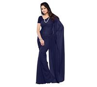 Whitewhale Bollywood Plain Georgette Sari Tradizionale Party/Wedding Wear, blu navy, Etichettalia unica