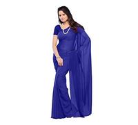 Whitewhale Bollywood Plain Georgette Sari Tradizionale Party/Wedding Wear, Blu reale, Etichettalia unica