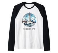 Whitley bay Faro Uccelli in Volo Mare Agitato Maglia con Maniche Raglan