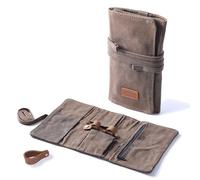 Whitluck's Custodia per pipa da tabacco in tela cerata con supporto in pelle, custodia per 2 pipe e altri accessori, Marrone chiaro, Robusto